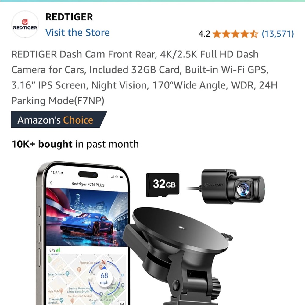 Redtiger dash cam brand new